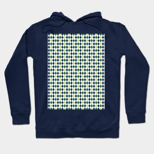 Green Navy Blue and White Argyle Pattern Diamond Checks Hoodie